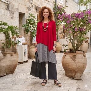 Clara Sun Woo Red Kerchief Angle Hem Tunic Size Large Lagenlook